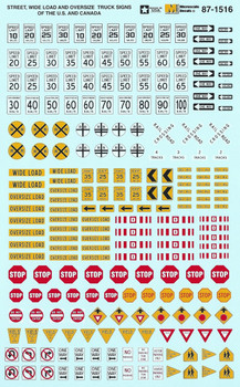 HO 1:87 Microscale 87-1516 Street, Wide Load/Oversize Truck Signs Decals