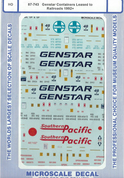 HO 1:87 Microscale 87-743 Genstar Containers Leased to Railroads 1992+  Decals