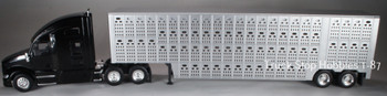 HO 1:87 TSH # 69408 KW T-680 Sleeper  w/Silver Livestock Cattle Trailer - Black