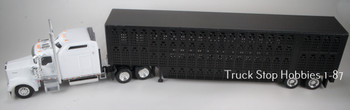 HO 1:87 TSH # 65308B Kenworth W900L w/Black Cattle Trailer - White Tractor