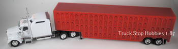 HO 1:87 TSH # 65308R Kenworth W900L w/Red Cattle Trailer - White Tractor