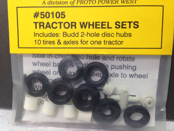 HO 1:87 A-Line 50105 - Tractor Wheel Set - Budd Style 2-Hole Disc Wheels (2 Front, 4 Rear) 10 Tires & Axles for 1 Tractor