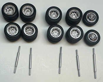 HO 1:87 HO Logistics Wheel set 1-front axle, 2-tractor axles, 2 trailer axles -1.5mm CHROME