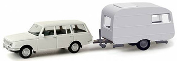 HO 1:87 Herpa 24426 - Wartburg Station Wagon w/QEK Trailer - WHITE