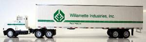 HO 1:87 Promotex KW T600 DC w/ 45' Dry Van Trailer - WILLAMETTE IND.