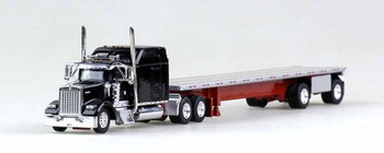 HO 1:87 TNS Kenworth W900 SC w/48' Spread Axle Flatbed Trailer - BLACK
