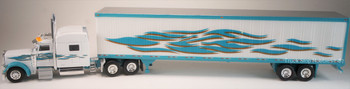 HO 1:87 TNS Peterbilt 389 SC w/53' Dry Van Trailer - TURQUOISE/WHITE FLAMES