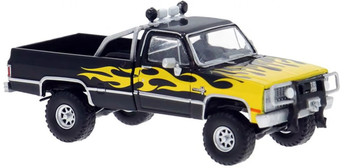 HO 1:87 Brekina 19693 - 1982 Chevrolet C10 Lifted Pickup BLACK W/YELLOW FLAMES