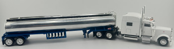 HO 1:87 HL Peterbilt 389 w/Gasoline Tanker - CHROME TANK/BLUE FRAME