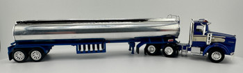 HO 1:87 HL Kenworth T800 Day Cab w/Gasoline Tanker - CHROME TANK/BLUE FRAME