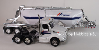 HO 1:87 TNS # 006 - Peterbilt 579 Day Cab w/Chrome Pneumatic Trailer -  CEMEX - WHITE/CHROME