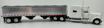 HO 1:87 HL Peterbilt 389 w/Chrome Grain Trailer - Black Tarp  - WHITE CAB