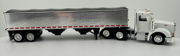 HO 1:87 HL Peterbilt 367 w/Chrome Grain Trailer - Black Tarp  - WHITE CAB