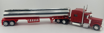 HO 1:87 HL Peterbilt 389 w/Gasoline Tanker - CHROME TANK/RED FRAME - RED CAB
