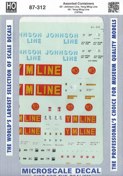 HO 1:87 Microscale 87-312 Asst. Cont. Johnson Line, Yang Ming Line Decals 20-40'