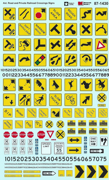 HO 1:87 Microscale 87-1430 Asst. Road & Private Railroad Crossing Sign Decals