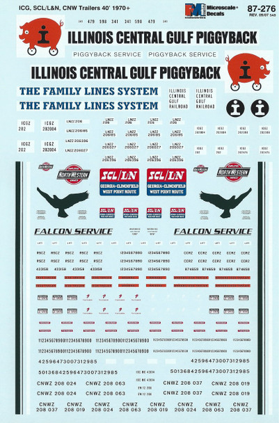 HO 1:87 Microscale 87-276 Piggy Back Trailers 40' ICG, SCL, CNW Decals