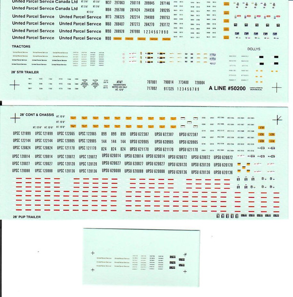 HO 1:87 A-Line # 50200 Decals Parcel Equipment 28' Trailers/Containers/Tractors