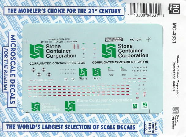 HO 1:87 Microscale MC-4331 Stone Container Corp. 48'-53' Trailer Decals