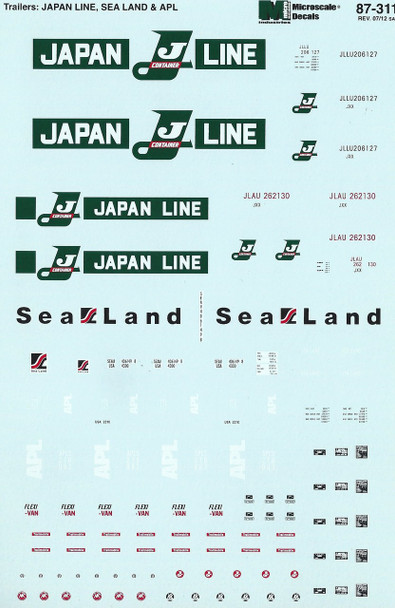 HO 1:87 Microscale 87-311 Asst. 20-40' Containers Japan, APL, Sealand Decals