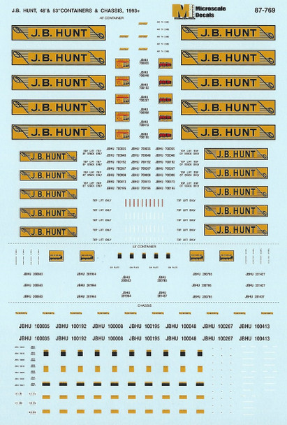 HO 1:87 Microscale 87-769 J.B. Hunt 48-53' Container & Chassis Decals