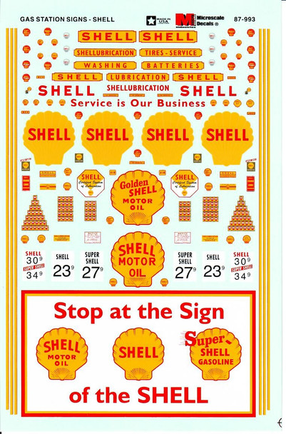 HO 1:87 Microscale 87-993 Shell Oil Service Station Signs 1935-60 Decals