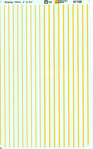 HO 1:87 Microscale 91106 Striping 3" & 4-3/4" Wide Yellow Decals
