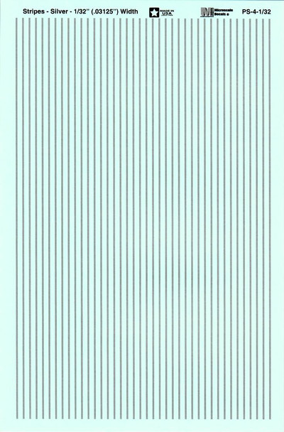 HO 1:87 Microscale PS-4-1/32" Parallel Stripes 1/32" Wide Silver Decals HO 1:87 Microscale PS-4-1/32" Parallel Stripes 1/32" Wide Silver Decals