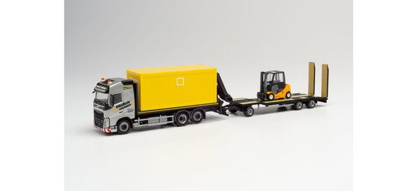 HO 1:87 Herpa # 312769 -Volvo FH Flatbed Truck w/Trailer & Forklift - Wallek & Geser