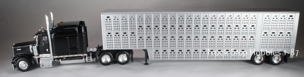 HO 1:87 TSH # 65408 KW W900L w/Silver Livestock Cattle Trailer - Black