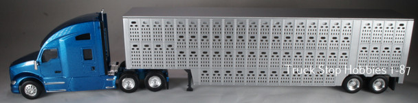 HO 1:87 TSH # 54208 Peterbilt 579  w/Silver Cattle Livestock Trailer -Metallic Blue