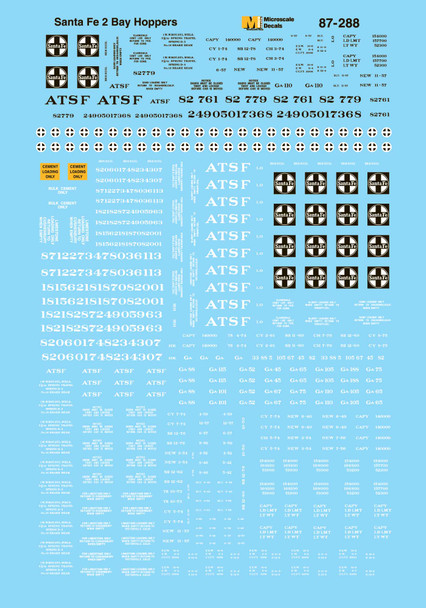 HO 1:87 Microscale 87-288  ATSF Freight - Hopper - Covered 2-Bay Decals