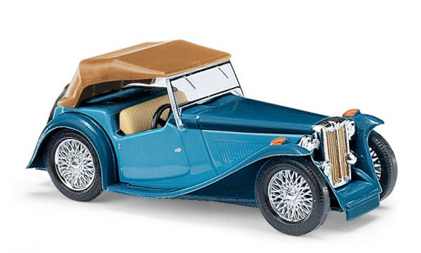 HO 1:87 Busch # 45916 1945 MG Midget TC Convertible Top Up - 2-Tone Blue, Brown