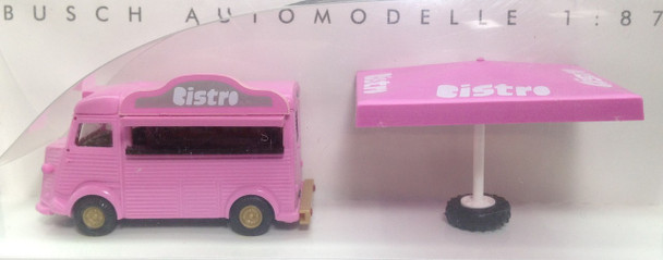 HO 1:87 Busch # 41964 Citroen H Bistro Vendor Truck w/Umbrella - Pink