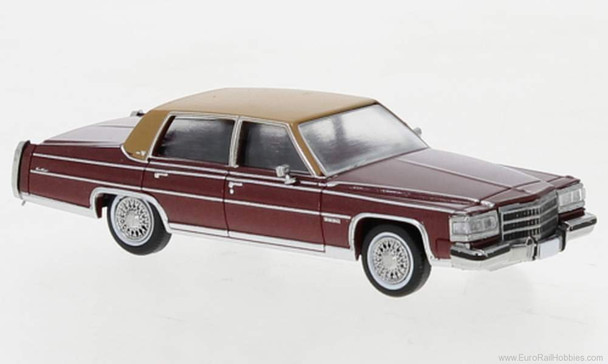 HO 1:87 PCX 870450 - 1982 Cadillac Fleetwood Brougham Sedan - Metallic Dark Red/Brown