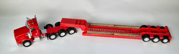 HO 1:87 TSH 671488 Kenworth T800 3-Axle Tractor w/3-axle lowboy trailer - RED