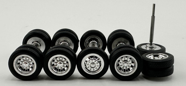 HO 1:87 HO Logistics Wheel set 1-front axle, 2-tractor axles, 2 trailer axles -1.5mm CHROME