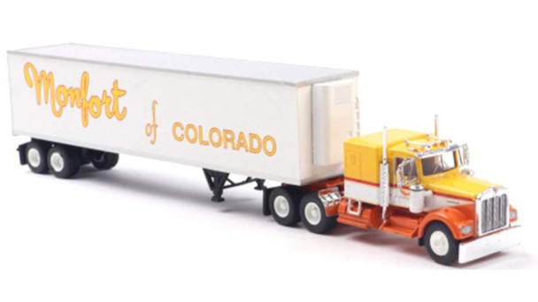 HO 1:87  Brekina 86256 - 70's/80's Kenworth W900 Tractor W/45' Reefer Trailer - ORANGE/WHITE - MONFORT 1