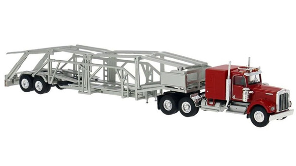 HO 1:87  Brekina 86262 - 70's/80's Kenworth W900 Tractor W/Auto Transport RED/SILVER