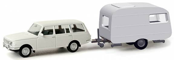 HO 1:87 Herpa 24426 - Wartburg Station Wagon w/QEK Trailer - WHITE