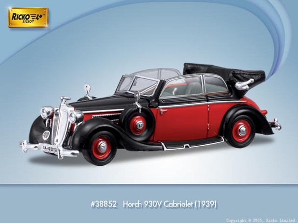 HO 1:87 Ricko 38852 -- 1933 Horsch 930V Cabriolet (top down) RED/BLACK