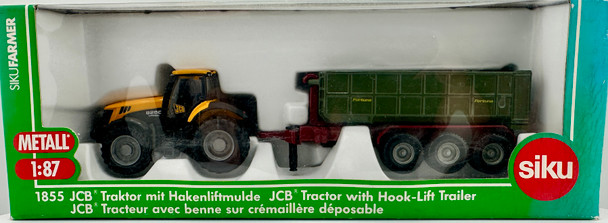 HO 1:87 Siku 1855 JCB Tractor w/Fortuna Hook-Lift Forage Trailer
