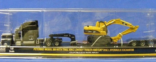 HO 1:87 Norscot 55415 - Peterbilt 389 SC w/TrailKing Trailer w/Cat 315C Excavator - BLACK