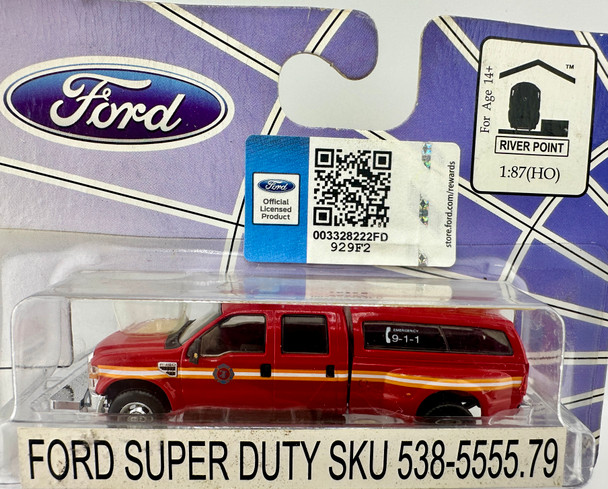 HO 1:87 River Point 538-5555.79 - Ford F350 Super Duty Crew Cab Dually Pickup w/Topper - FIRE DEPT./RED