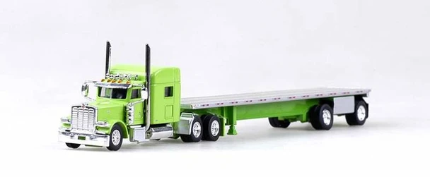 HO 1:87 TNS 400580 Peterbilt 389 w/48' Spread Axle Flatbed Trailer - LIME GREEN