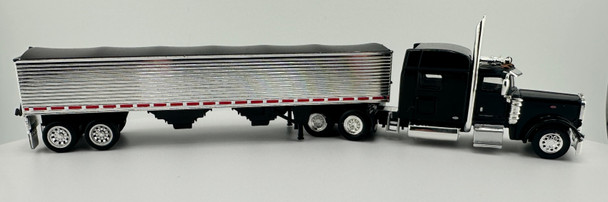 HO 1:87 HL Peterbilt 389 w/Chrome Grain Trailer - Black Tarp  - BLACK CAB