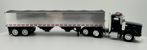 HO 1:87 HL Peterbilt 367 w/Chrome Grain Trailer - Black Tarp  - BLACK CAB