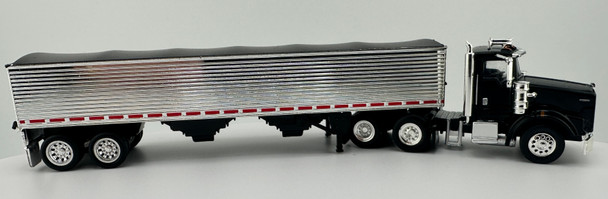 HO 1:87 HL Kenworth T800 w/Chrome Grain Trailer - Black Tarp  - BLACK CAB
