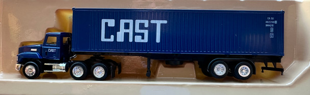 HO 1:87 Con-Cor 1852 Short Mack Day Cab w/40' Container & Chassis - CAST - BLUE