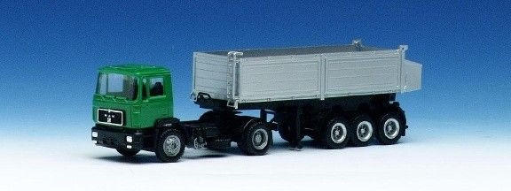 HO 1:87 Herpa 141697 MAN F90 Tractor w/3-Axle Dump Trailer  - GREEN/SILVER